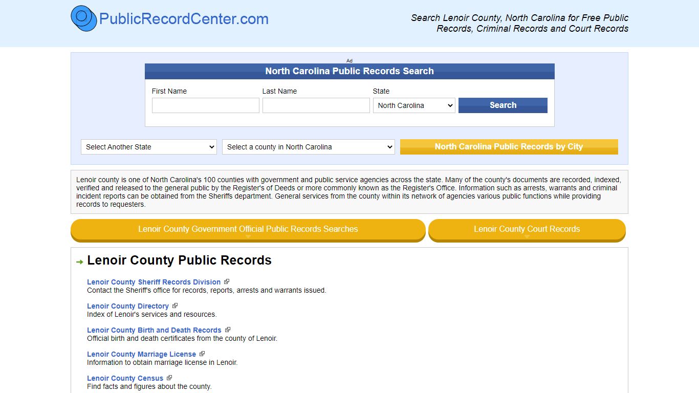 Lenoir County North Carolina Free Public Records - Court ...